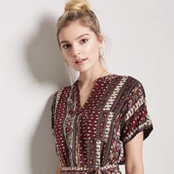 • Forever 21 Boho Burgundy Dress Red and Cream - Picture 5 of 7